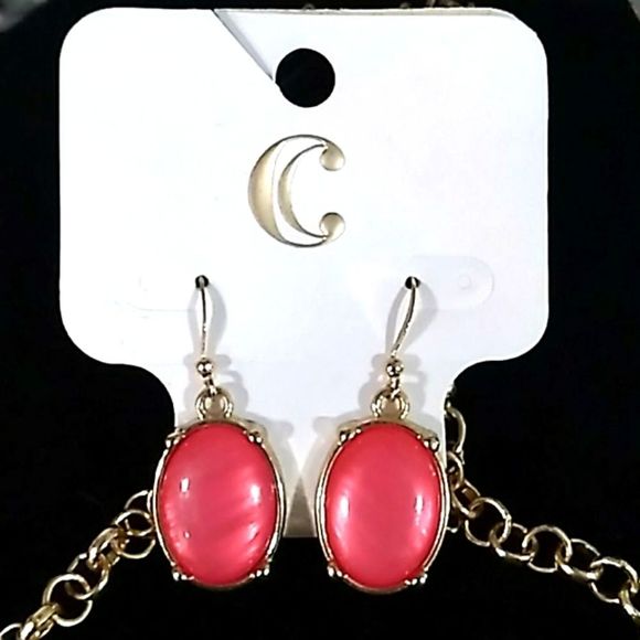 Beautiful Pink/Gold Statement Necklace/Earrings. - Picture 2 of 6